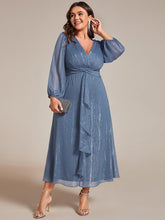 Plus Size V-Neck Twist Knot Formal Dress with Long Sleeves